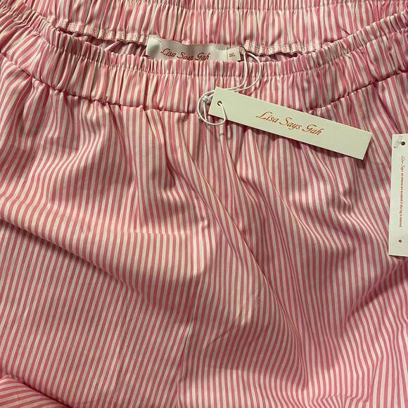 Lisa Says Gah Evelyn Tie Pant in Pink Stripe Pinstriped Bow Tie Breezy Pants 3XL - Picture 2 of 7